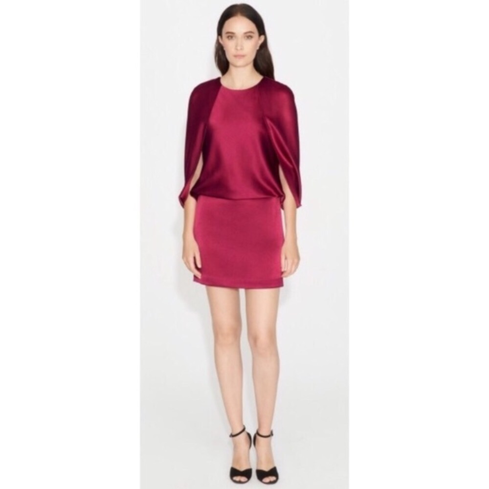 Halston Heritage Cape Sleeve Satin Dress